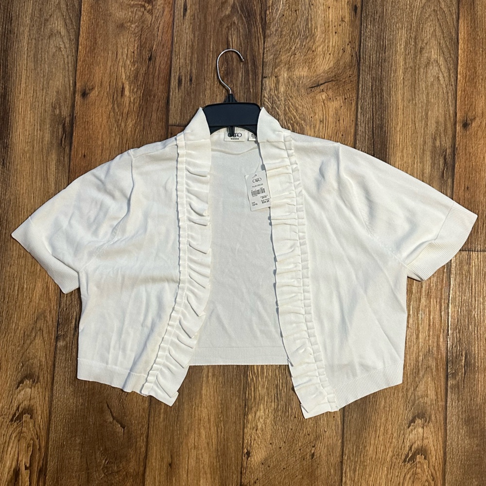 Cato white Ruffle-Trim Cardigan - size: 14/16